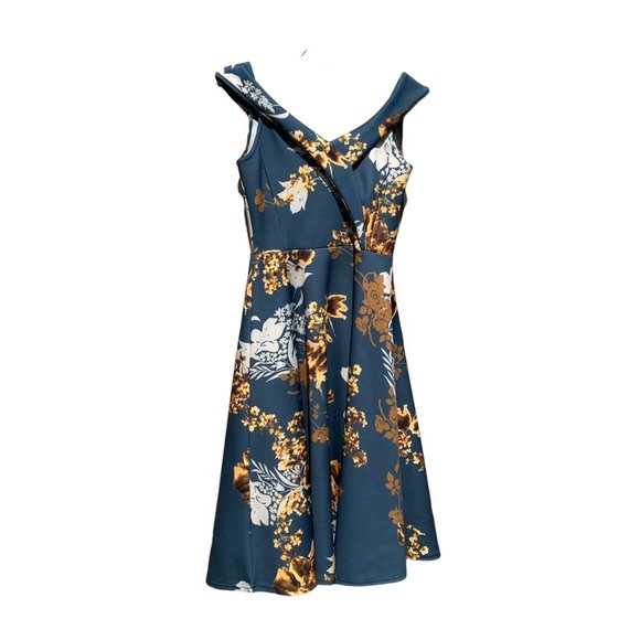 Boohoo Night Womens Teal Gold Floral Off Shoulder Fit And Flare Dress size 6 - Picture 4 of 13